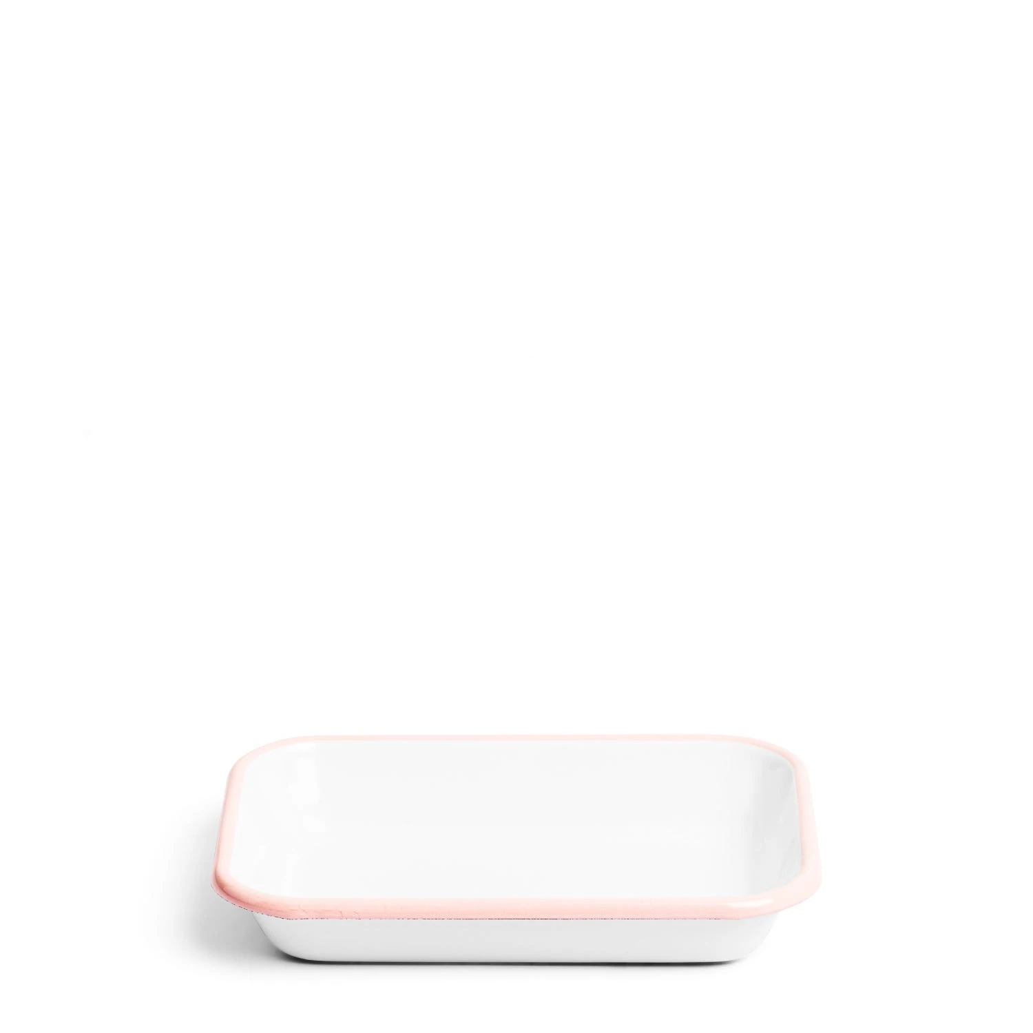 White & Pink Enamel Rectangular Dish 21cm 1 White & Pink Enamel Rectangular Dish 21cm