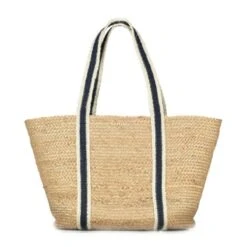 Navy Stripe Long Handle Jute Tote