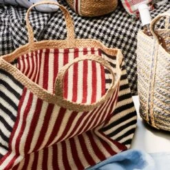 Beni Red & White Jute Tote Bag -Gift Basket Shop beni tomato tote lifestyle